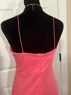 Pink bodycon wedding guest dress with slit bridesmaid thumbnail 6