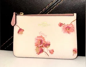 NWOT Coach Coin Purse Wallet Pink White With Floral Print thumbnail 1