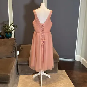 Women’s Pink Tea Length V-Neck Corset Back Prom Party Dress Size 16 thumbnail 4