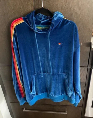 Aviator Nation Classic Velvet Relaxed Pullover Hoodie blue with rainbow xL thumbnail 1