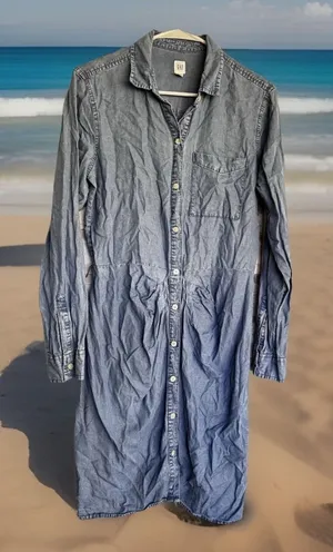 Gap Denim SHIRT Dress Size S Tall Blue Cotton Button‎ Front CHIC BOHO thumbnail 1