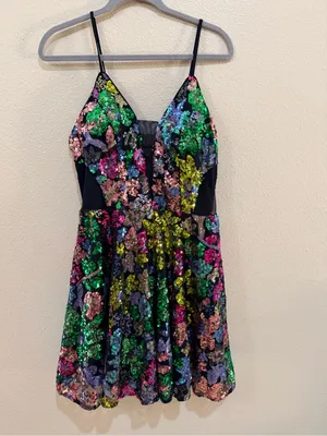 NWT Giffniseti Floral Sequin Mini Dress Size M Lace Up Corset Back Party thumbnail 3