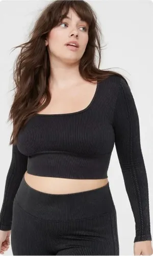 OFFLINE By Aerie Size XL Seamless Cable Square Neck Long Sleeve Crop Top thumbnail 1