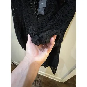CLUB MONACO women's V Neck Eyelet Short Peasant Dres size Small Black NWT $249 thumbnail 11