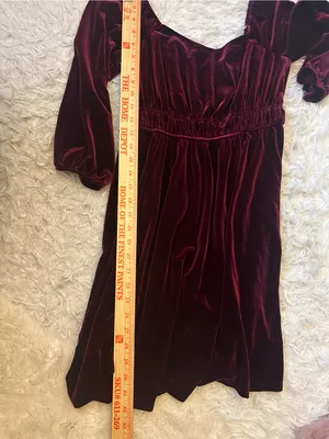Celebrity Pink burgundy Velvet Puff Sleeve Smocked Waist Mini Dress woman’s S thumbnail 7