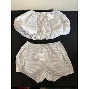 Sunday Best Bubble‎ Shorts Women XS Striped Espresso Aritzia Puffy Shorts NWT thumbnail 4