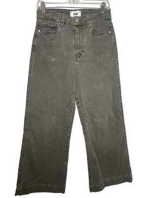 PAIGE Anessa High‎ Rise Wide Leg Cropped Jeans Vintage Bayou Green 27 Preppy thumbnail 1