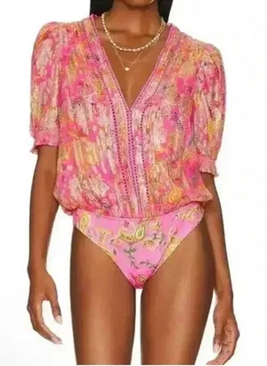 Hemant & Nandita Pink Floral Bella Bodysuit Size XS‎ thumbnail 1