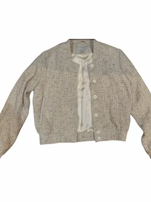 H&M Tweed Bomber Suit Jacket in Cream Size Medium thumbnail 3