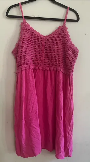 SO Pink Crochet Cotton Mini Dress XXL Beach Vacation Summer Resort thumbnail 1