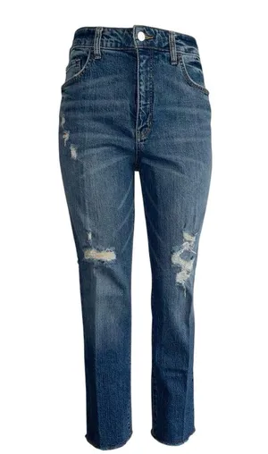 Pilcro Blue Distressed Straight Leg Jeans thumbnail 5