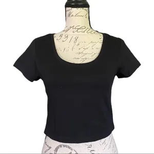 Black Cotton Crop Top Shirt Size Large NEW thumbnail 1