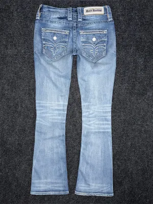 Y2K Rock Revival Lang Low Rise Bootcut Jean Light Wash Embroidered Distressed 25 thumbnail 3