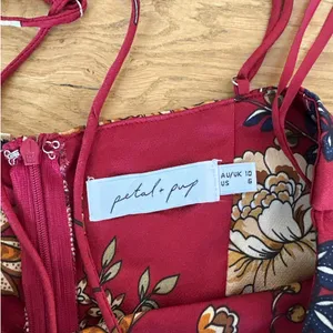 Petal + Pup - Doriah Floral Satin Midi Dress in Red Gold & Green thumbnail 2