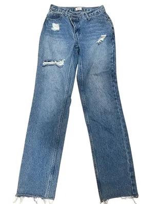 Oh Polly Women's Distressed Straight Leg Jeans Blue Size 2 Standard Mid Rise Casual Denim thumbnail 1