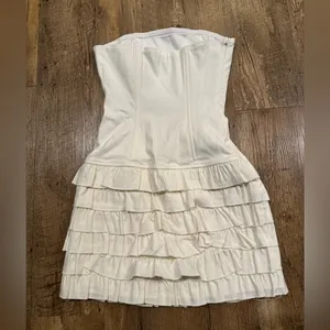 Edikted Strapless Ruffled Mini Dress White Small thumbnail 4