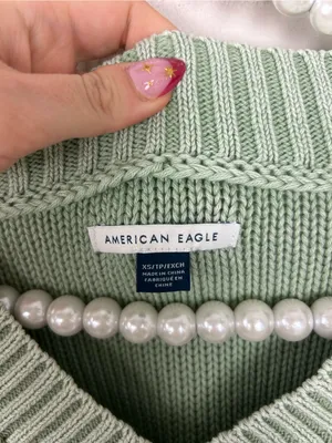American Eagle Light Green Cotton Knit Sweater Size XS thumbnail 6
