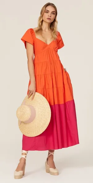 Donna Morgan Colorblock Tiered Maxi Orange and Pink Tiered Dress Size 0 thumbnail 1