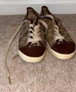 Women’s Michael Kors Brown & Tan Monogram Low-Top Sneakers Size: 6.5 thumbnail 1