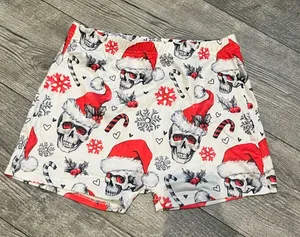 NWOT Women’s‎ Medium Festive Skull Santa Christmas Holiday Print Pajama Shorts thumbnail 1