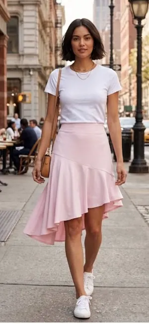 NWT Romeo & Juliet Asymmetrical Ruffle Hem Skirt Pink SZ-Small thumbnail 1
