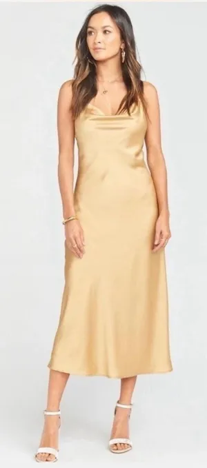 Show Me Your‎ Mumu Rome Midi Dress Women's Cowl Neck Satin Gold Size M $198 thumbnail 1