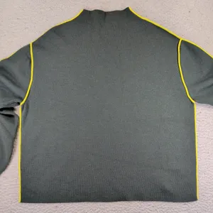 Tory Burch Double Faced Mock Neck Sweater Green Wool Blend Yellow Piping Small thumbnail 9