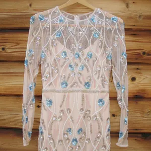MAC DUGGAL 93772 Cream Floral Embellished Long Sleeve Gown Dress Size 4 thumbnail 7