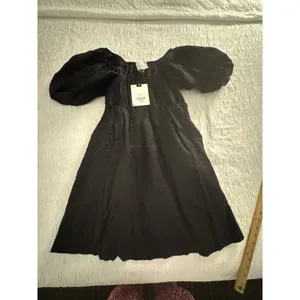 Pomander Place Ares Dress Linen Puff Short Sleeve Mini Black Size Medium thumbnail 5