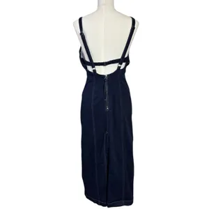 Free People Caitlin Denim Bodycon Midi Dress Size Large Sweetheart Neckline thumbnail 7