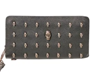 Thomas Wylde Metal Skull Black Vegan Leather Wristlet Zip Wallet Gothic thumbnail 1
