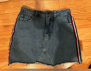 Boohoo Denim Mini Skirt with Red and White Accents thumbnail 1