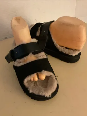 UGG women black suede leather sheepskin platform greenpoint sandals 6.5 thumbnail 12