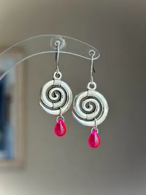 Handmade fairy whimsical boho style swirl spiral dangle earrings ⭐️🍃🌀 thumbnail 2