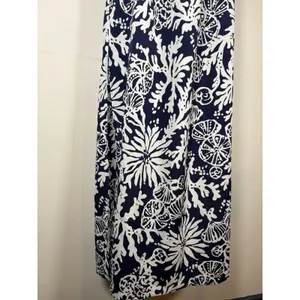 Lilly Pulitzer Maxi Dress Navy Blue Shell Coral Print Strapless Classic Small thumbnail 4