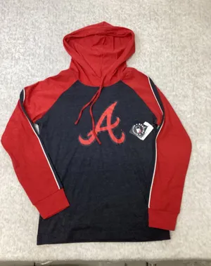 MLB Atlanta Braves Hoodie Campus Lifestyle Navy‎ Red Raglan Large NWT 2063 thumbnail 1
