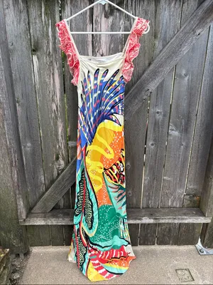 NWT Anthropologie Conditions Apply Ruffled Abstract Maxi Dress XS Retail $170.00 thumbnail 10