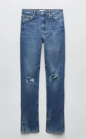 Zara Full length Ripped High Rise TRF Slim Fit Straight Leg Jeans size 4 thumbnail 9