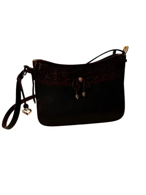 Vintage Brighton Leather Emma Shoulder Bag Black & Brown Croc Embossed with Bow thumbnail 6