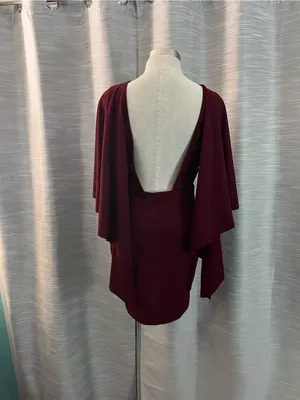 SHEIN Burgundy Long Sleeve Ruffle Sheath Dress thumbnail 3