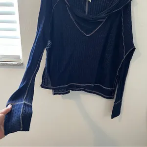 we the free blue waffle light weight wildcat cowl long sleeve cropped top thumbnail 3