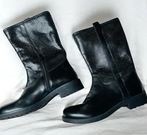 Geox Women's Rawelle Biker Boots Black Snakeskin Embossed Leather Size 36 US 6 thumbnail 1