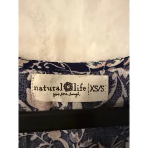 Natural Life Floral Babydoll Dress Womens XS/S Navy Blue Boho V-Neck Mini Rayon thumbnail 2