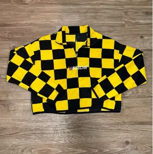 NASCAR Checkered Quarter Zip Fleece Sweatshirt Cropped Y2K Streetwear thumbnail 3