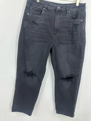 American Eagle Outfitters Black Mom Straight Jeans Size 12 Short Distressed Boho thumbnail 3