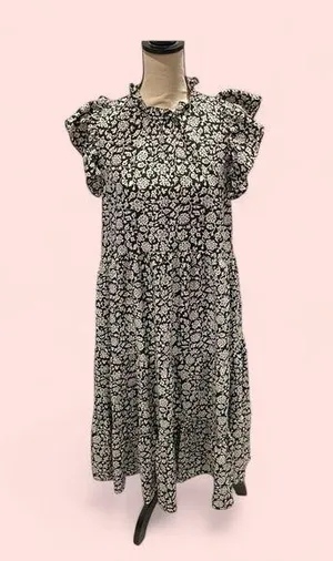 Adorable Black and white floral boho ruffle maxi dress pinch thumbnail 2