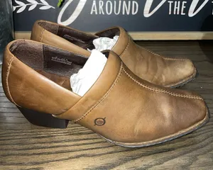 Born Kinney Brown Leather Slip-On Heeled Loafer Booties Size 9 thumbnail 1