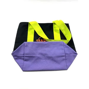 Trader Joe's Mini Canvas Halloween Tote Bag Black Purple Embroidered Logo EUC thumbnail 5