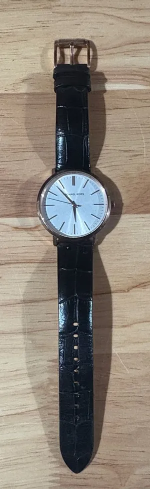 Michael Kors Gold and Black Leather Watch thumbnail 1