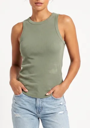 SO Tank Top Womens S Ribbed Olive Green Sleeveless Curved Hem Excellent thumbnail 1